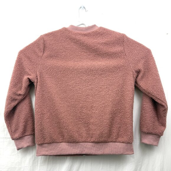 Sherpa Fleece Jacket Long Sleeve Casual Zip Up Bomber Coat Women L Pink MIROL - Picture 3 of 7